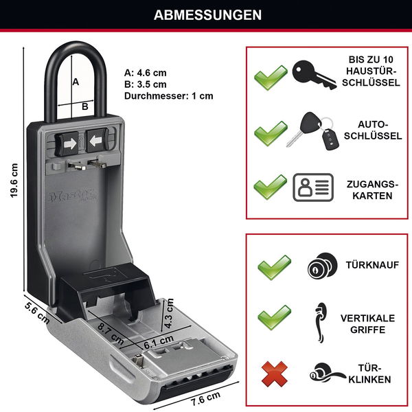 MASTER LOCK Schlüsselsafe 5480 EURD mit abnehmbarem Bügel, schwarz/grau