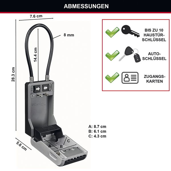 MASTER LOCK Schlüsselsafe 5482 EURD mit flexiblem Kabelbügel, schwarz/grau