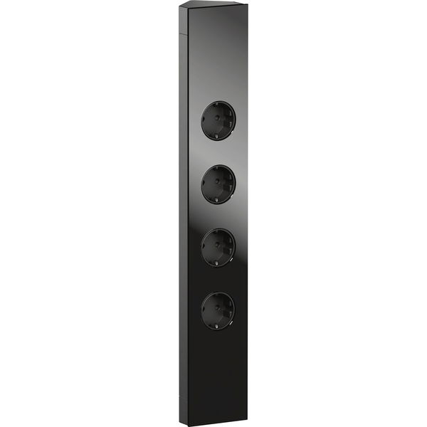 Steckdosenelement Power Eck-G Slim 4-fach Schwarz – Eck-Steckdose mit Glasfront, 4 Schuko-Steckdosen, Kinderschutz, 460mm Höhe, Wipo