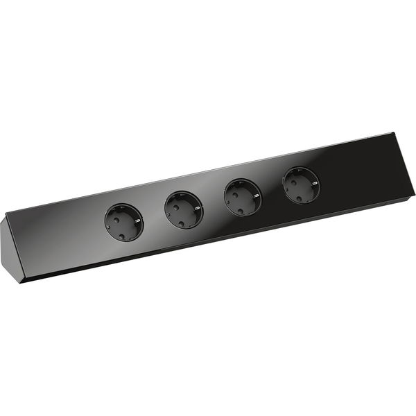 Steckdosenelement Power Eck-G Slim 4-fach Schwarz – Eck-Steckdose mit Glasfront, 4 Schuko-Steckdosen, Kinderschutz, 460mm Höhe, Wipo
