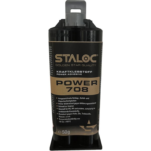 Staloc Power 708 2 Komponenten Kleber – Kunststoffkleber für PP, PE, POM, Teflon und EPDM, Strukturklebstoff, 50ml