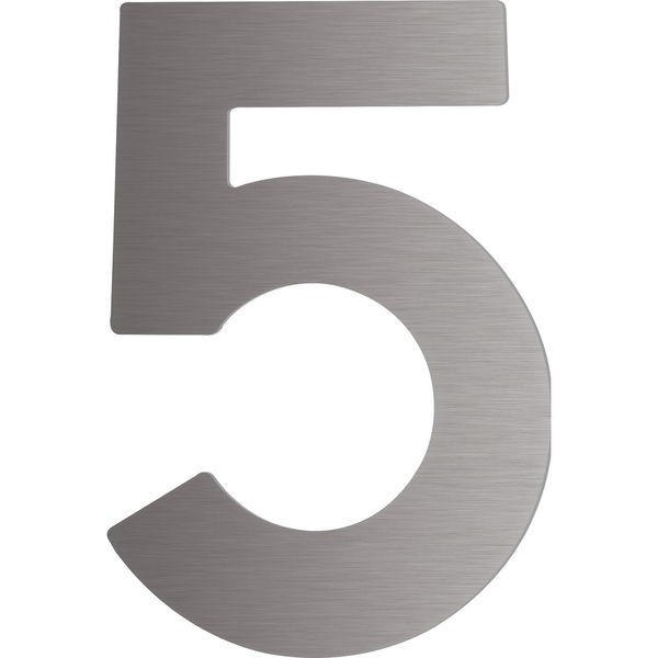 Hausnummer 5 – Höhe 120 mm, mit 2 Gewindenocken M5, Edelstahl