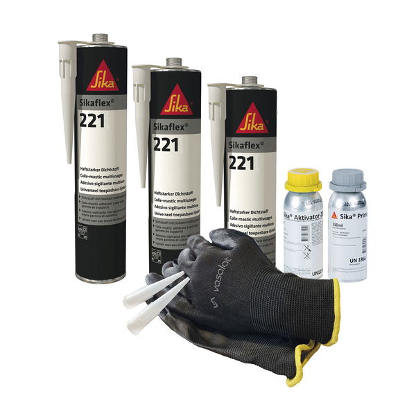 Sikaflex 221 schwarz, weiss, grau mit Aktivator & Primer für Buntmetall Abdichtung