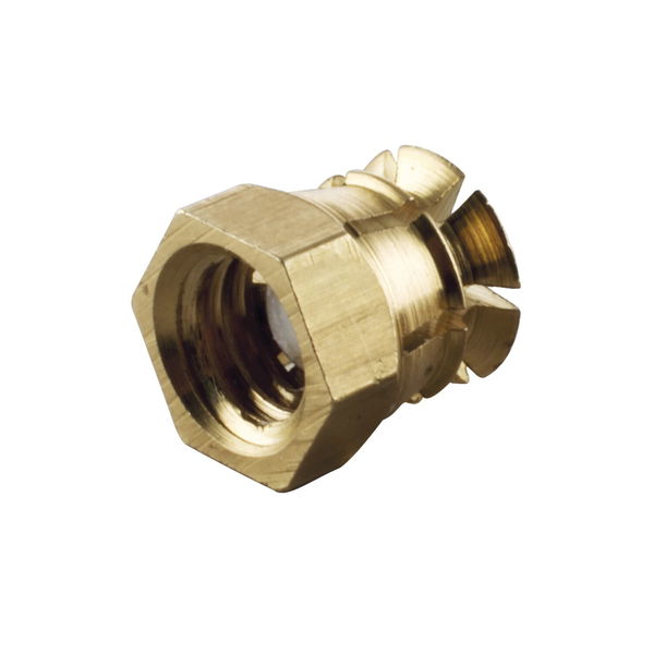 Spreizmuffe sechskant, M6 Länge 9 mm, Bohr ø8 mm, Messing blank mit Nylonkugel