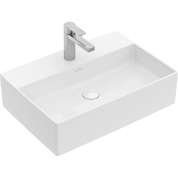 Villeroy & Boch Aufsatzwaschbecken eckig Memento 2.0 – Aufsatzwaschbecken aus hochwertigem Keramik mit innovativer CeramicPlus Oberfläche, weiß/alpin