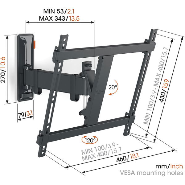 VOGEL’S TV-Wandhalterung Comfort TVM 3425 schwarz