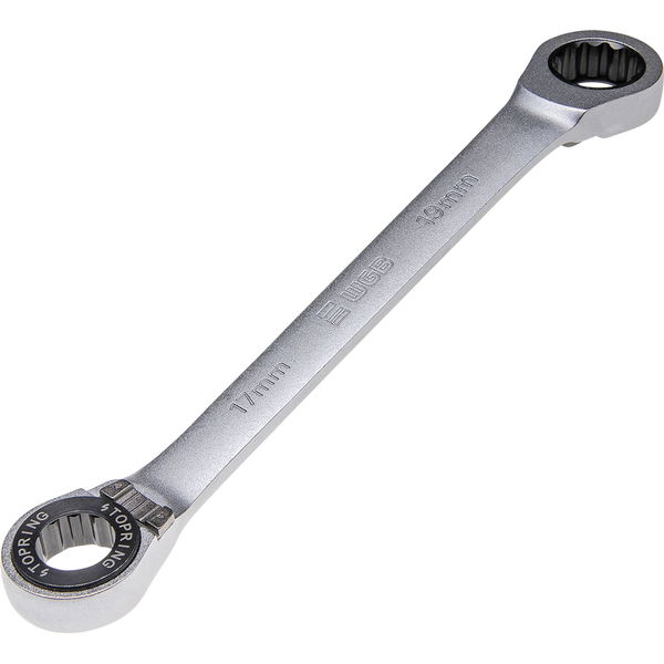WGB Doppelring-Ratschenschlüsselsatz 295 RT/5 – 5-teilig, gekröpft, verchromt, Stopring, Rolltasche, Chrom-Vanadium Stahl