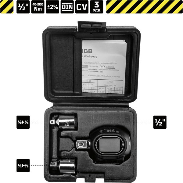 WGB Digitaler Drehmoment Adapter 1/2 Zoll Set inklusive Adapter 1/4 und 3/8 Zoll – 3-teilig