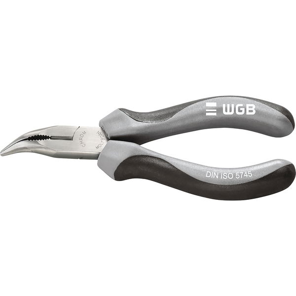 WGB Flachrundzange gebogen – Schnabelzange mit 2K-Griff, Storchschnabelzange Länge 200mm, Stahl verchromt matt poliert