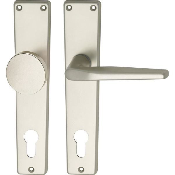 Türbeschlag WG 2000 Wechselgarnitur | Türgriff für Innentür auf Schild PZ 88 | Aluminium neusilber