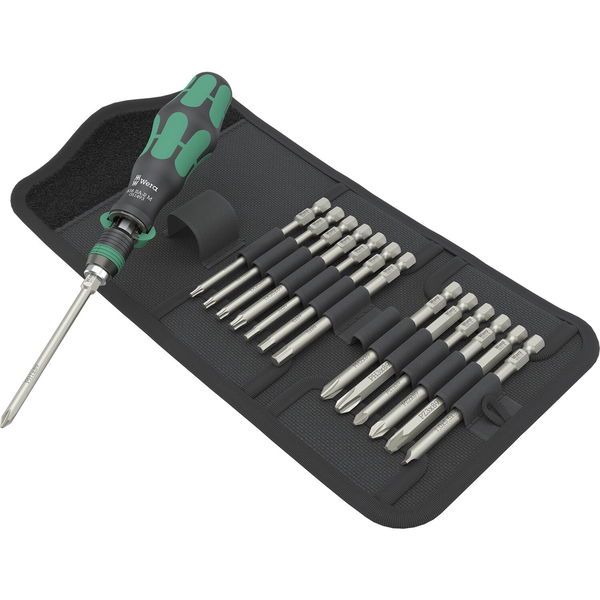 Wera Bit Set Kraftform Kompakt 838 RARM – Bit Satz, Hex-Plus, Phillips, Pozidriv, Schlitz, Torx, Bits Handhalter mit Ratschenfunktion – 14-teilig
