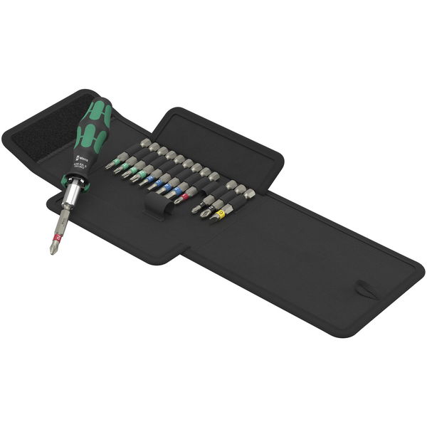 Wera Bit Set Kraftform Kompakt 838 RAS – Bit Satz, Hex-Plus, Phillips, Pozidriv, Schlitz, Torx, Bits Handhalter mit Ratschenfunktion – 14-teilig