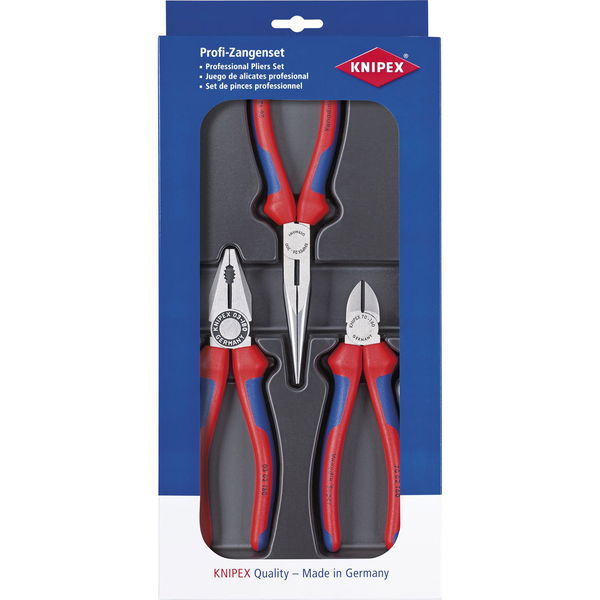 Knipex Zangen Set 3-teilig – Kombizange + Flachrundzange & Seitenschneider