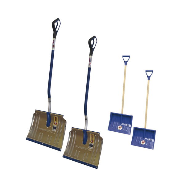 vasalat Winter Set Kinder Schneeschaufel aus Holz mit D-Griff Maxi, Räumbreite 24,5cm, 2x Schneeschaufel Alu mit Klick-System und Ergo-Stiel, Räumbreite 50cm