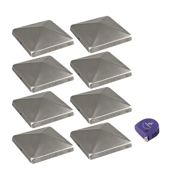 vasalat Pfostenkappe 12×12 cm – Pfosten Abdeckkappen – Pfostenabdeckung aus rostfreiem Edelstahl inklusive Schrauben – 8 Stück