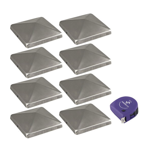 vasalat Pfostenkappe 9×9 cm – Pfosten Abdeckkappen – Pfostenabdeckung aus rostfreiem Edelstahl inklusive Schrauben – 8 Stück