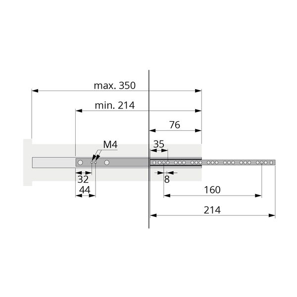 vasalat Kugelauszug Schubladenschienen 214 mm 17 mm Nut Nut – Teilauszug Schienen für Schubladen, Schubladenauszüge für die Seitenmontage, Stahl verzinkt 8 Stück