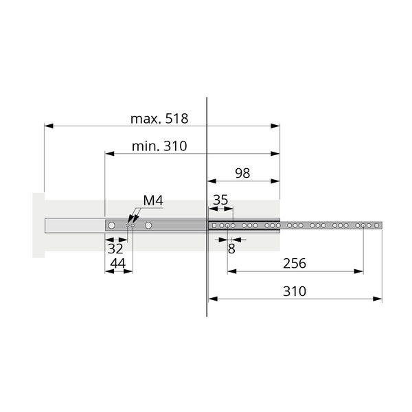 vasalat Kugelauszug Schubladenschienen 310 mm 17 mm Nut – Teilauszug Schienen für Schubladen, Schubladenauszüge für die Seitenmontage, Stahl verzinkt 8 Stück