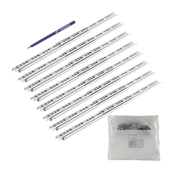 vasalat Kugelauszug Schubladenschienen 310 mm 17 mm Nut – Teilauszug Schienen für Schubladen, Schubladenauszüge für die Seitenmontage, Stahl verzinkt 8 Stück