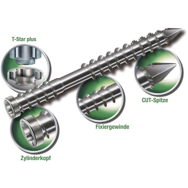 SPAX Holzterrassenschraube Zylinderkopf T-STAR plus – Edelstahl A2