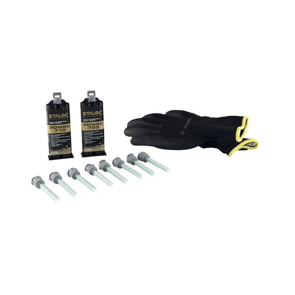 Staloc Power 2K Kleber Set – Kraftkleber für Metall, Stein, Keramik, Holz und Kunststoff 50ml – 3er Set Klebstoff 703/710 + 8x Statikmischer