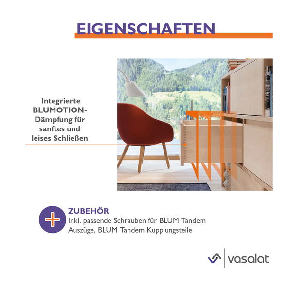 BLUM Tandem Teilauszug Blumotion 550H 30kg inkl. Kupplung – 6 Garnituren