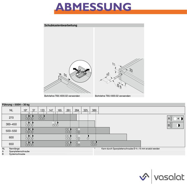 Blum Tandem Teilauszug Set, Schubladenauszug 350mm Blumotion mit praktischer Blum Kupplung, Schubladenführung Tragkraft 30kg – 1 Paar Schubladenschienen mit Kupplung