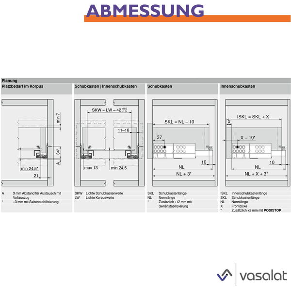 Blum Tandem Teilauszug Set, Schubladenauszug 350mm Blumotion mit praktischer Blum Kupplung, Schubladenführung Tragkraft 30kg – 1 Paar Schubladenschienen mit Kupplung