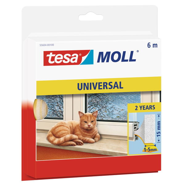 Tesa Moll Türdichtung universal Zugluftstopper für Türen und Fenster 15 x 6mm x 6m