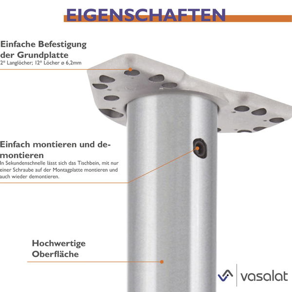 vasalat Tischfüße CAMAR höhenverstellbar 700-1200 mm | ø 60 mm