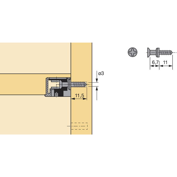 HETTICH VB 35/36 Einschraubdübel+Direktgewinde, Bohr ø3, Spannmaß 6.7 verzinkt