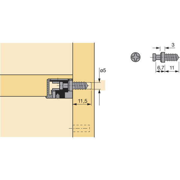 HETTICH VB 35/36 Einschraubdübel+Direktgewinde, Bohr ø5, Spannmaß 6.7 verzinkt