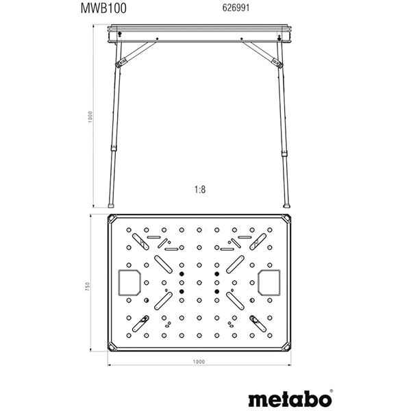 Metabo Multifunktionstisch MWB 100, klappbar, 710x960mm höhenverstellbar, MDF