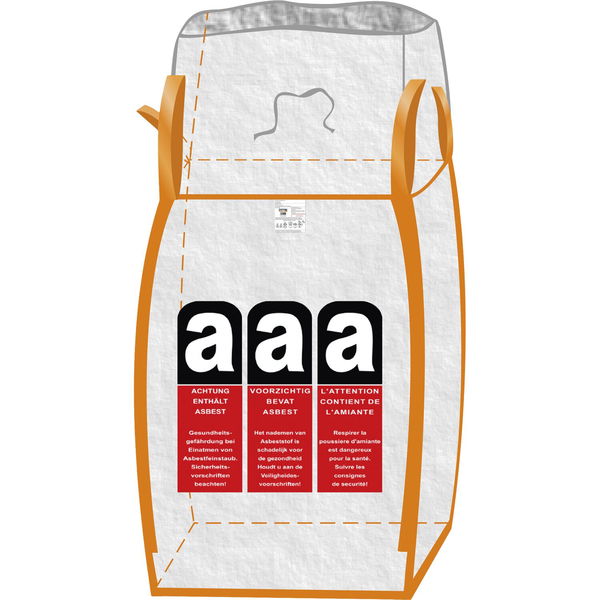 Asbestsack Big Bag Containersack für asbesthaltige Abfälle 1000 kg – Beschichtet – 90x90x110 cm – 4 Hebeschlaufen – Schürzendeckel
