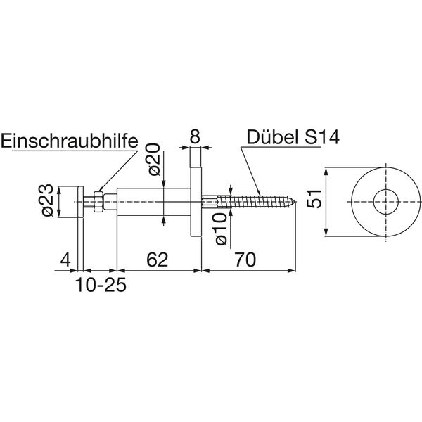 Handlaufträger zum Klemmen, Rosetten ø 51 mm, Wandabstand 60 mm, Alu poliert