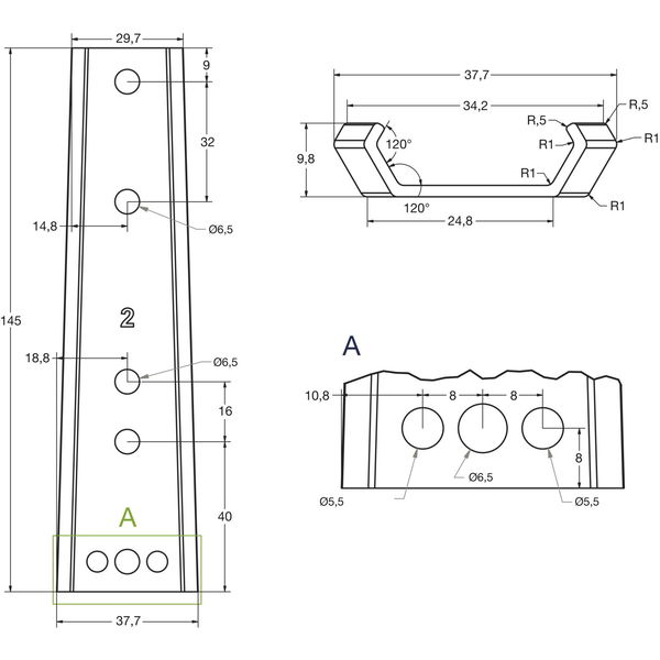 Kopfhauptverbinder Stahl verzinkt – Bettbeschlag, 145×40,7×9,8mm, 1 Stück