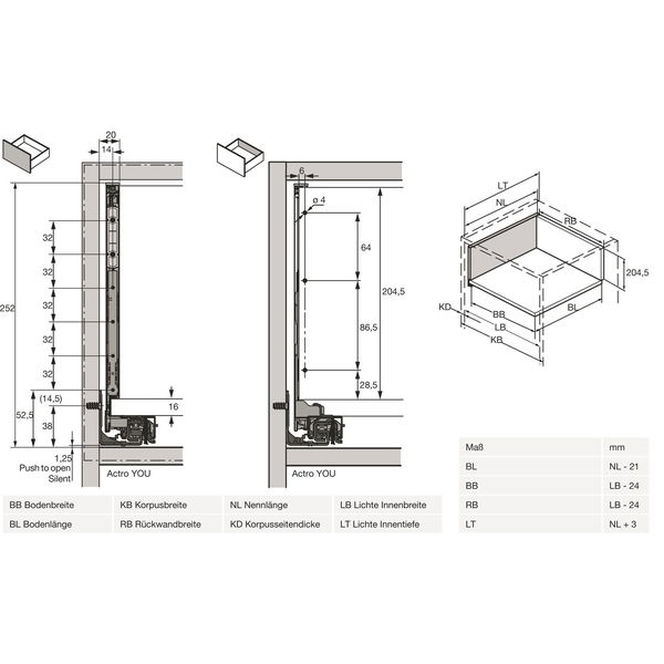 HETTICH AvanTech YOU Frontauszug Set Höhe 251 mm