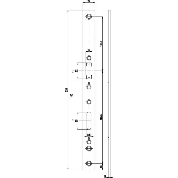 BKS Adapterstulp für Fluchttürschlösser Serie 18, 320 x 24 x 3 mm, Edelstahl