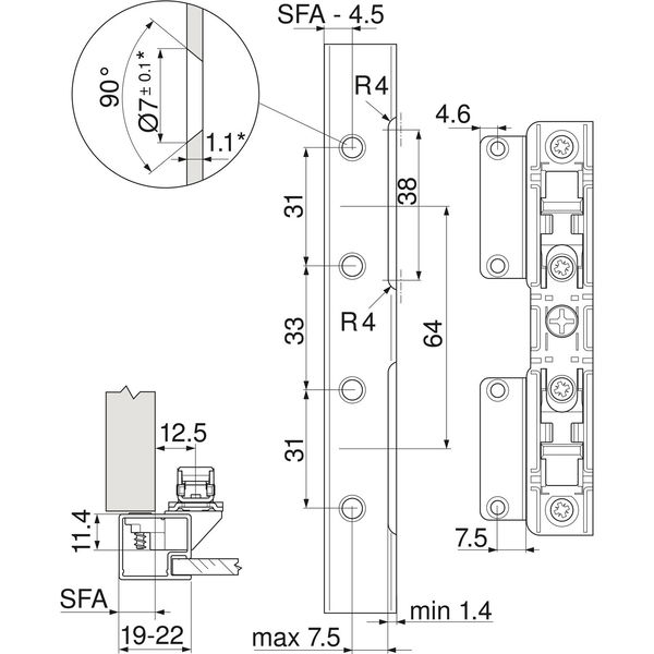 BLUM AVENTOS HS, HL, HK Frontbefestigung