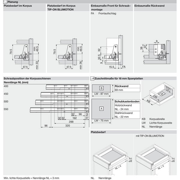 BLUM TANDEMBOX antaro Beschlägegarnitur Zargenhöhe N – TIP-ON BLUMOTION