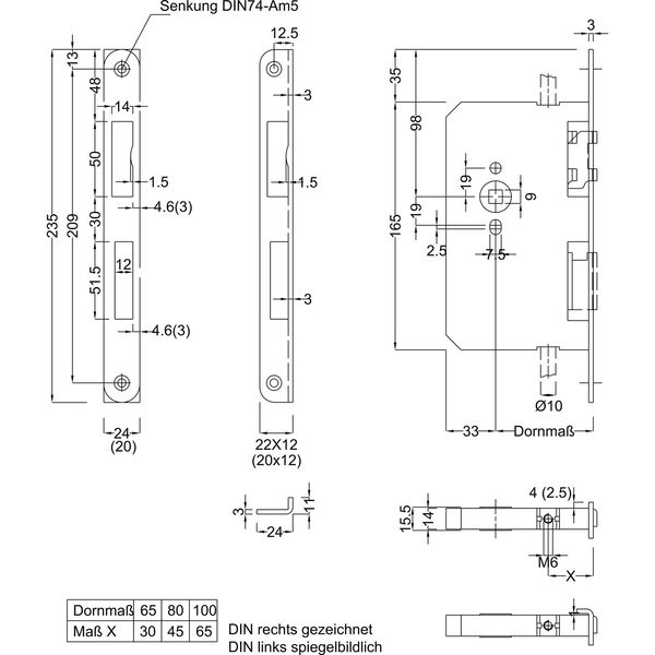 BMH Fluchttürtreibriegel 6130 Rundstulp 24 mm, DM 65 mm, universal, Edelstahl