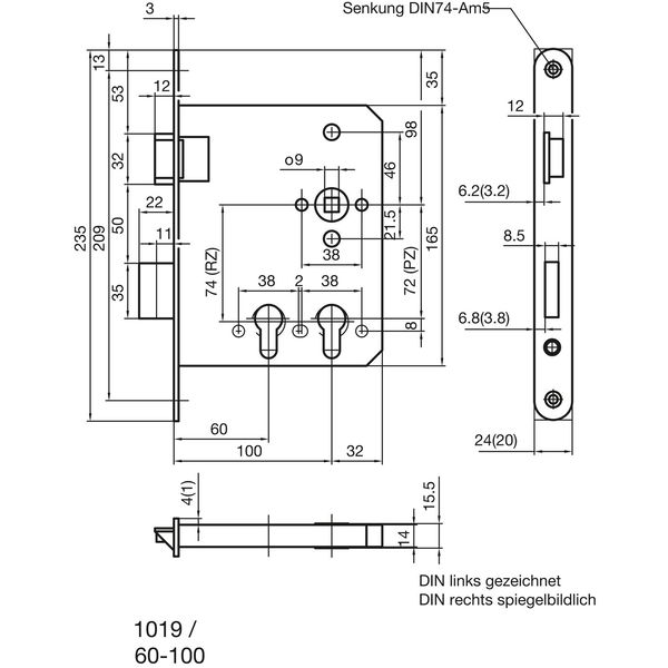 BMH Fluchttürschloss 1019 PZW für 2 Profilzylinder E 1-flügelig