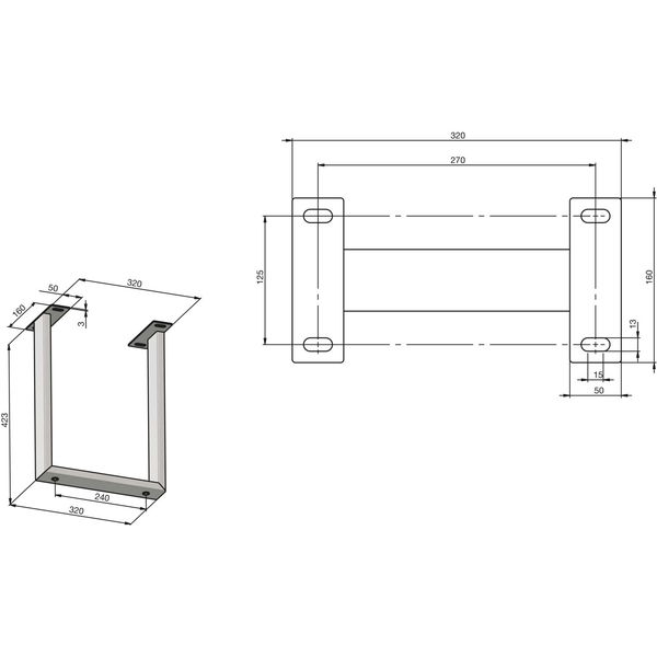 Bankkufe Etsi U-Form 320 mm Stahl schwarz pulverbeschichtet strukturiert – RAL 9005 – mit Verstellgleiter – 2er-Set
