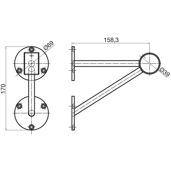 Bar-Reling Wandstütze mit Diagonalstreben für Rohr-ø 38 mm, Schwarz beschichtet