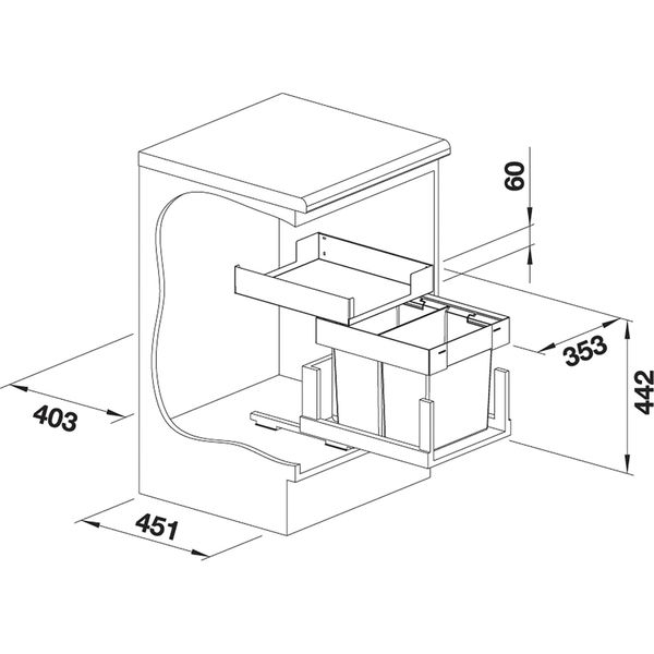 Blanco Abfallsammler Mülltrennsystem mit 2x 13 Liter Abfallbehälter für KB 600mm, Kunststoff anthrazit