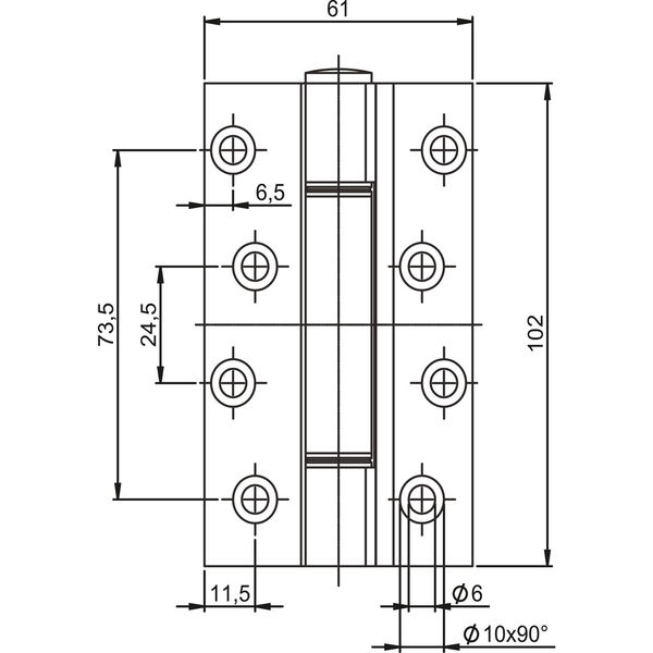 Scharnierband 805 GV, 102 x 61 x 3 mm, Stahl verzinkt