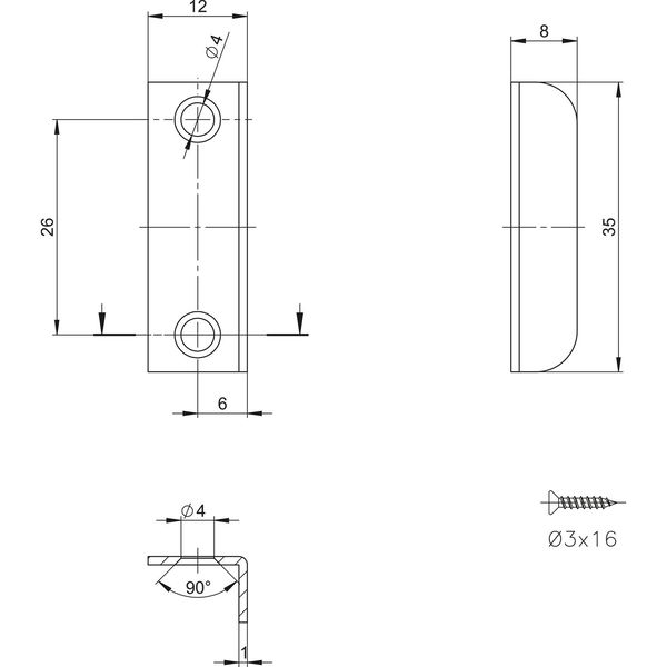 Burg Anschlagwinkel 35x12x8 – SW1 passend zu Schlossriegel, Stahl vernickelt