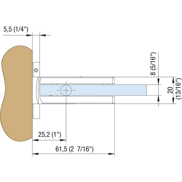 Duschtür Scharnier 8500N 90 Grad Glas-Wand mittig, Messing verchromt poliert