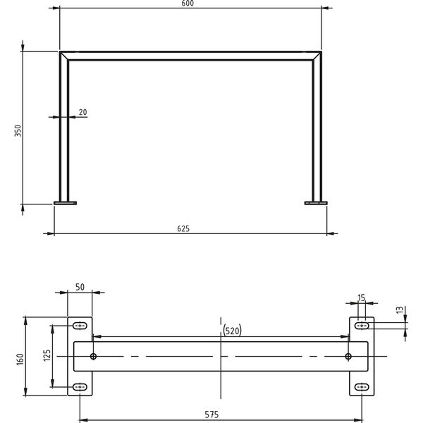 Couchtischkufe Etsi U-Form 600 mm Stahl schwarz pulverbeschichtet strukturiert – RAL 9005 – mit Verstellgleiter – 2er-Set