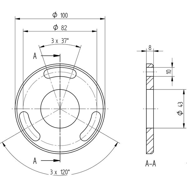 CROSO Bodenplatte mit 3 Langlöchern, ø 100 mm, Loch ø 43 mm,Edelstahl V2A